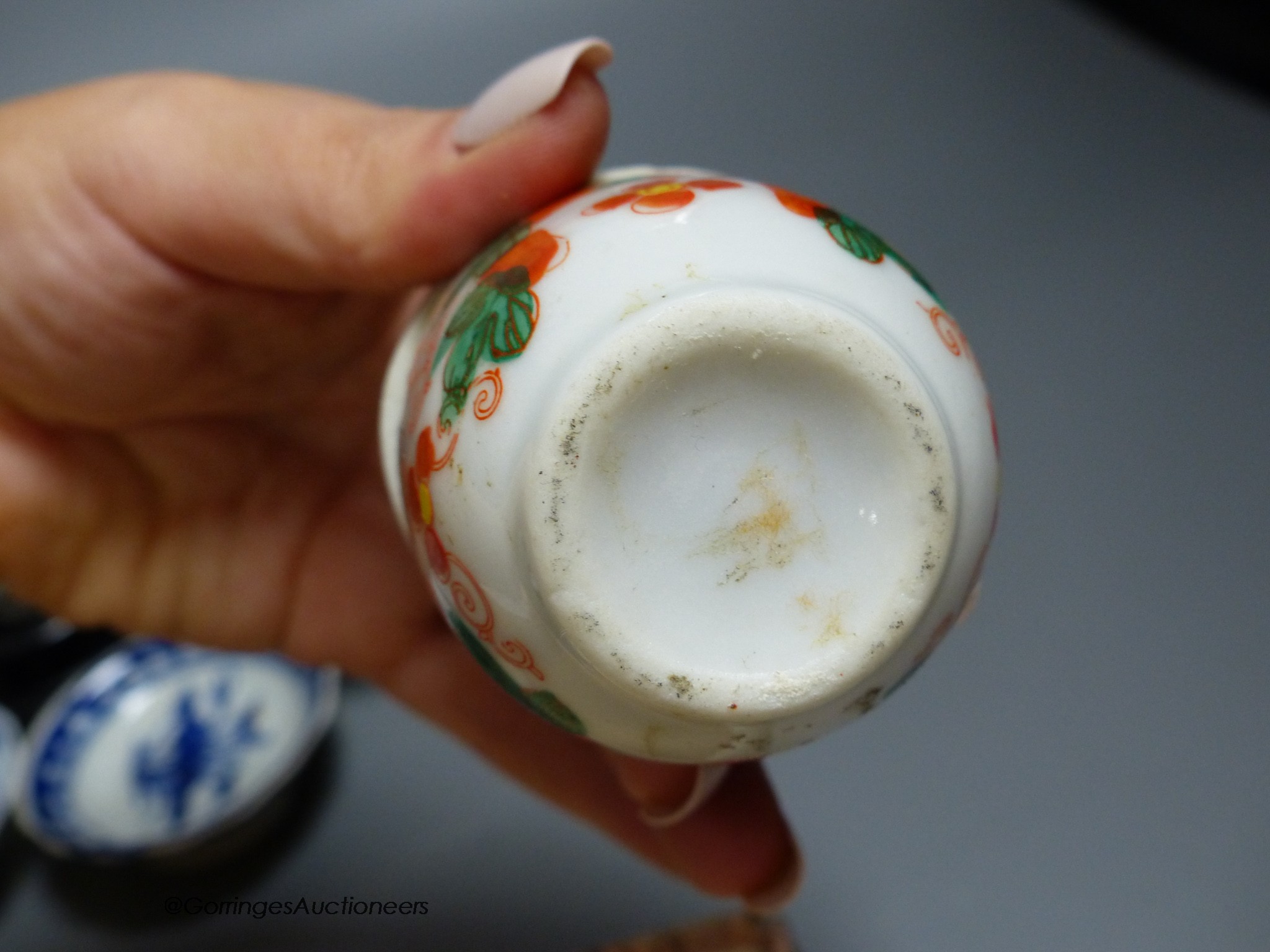 A group of Chinese porcelain tableware including teabowls and three dishes